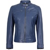 image:imageBlingsoul Womens Lambskin Leather Jacket  Cafe Racer Style Genuine Leather Jacket for Women SnapTab CollarBlue