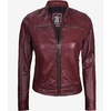 image:imageBlingsoul Womens Lambskin Leather Jacket  Cafe Racer Style Genuine Leather Jacket for Women SnapTab CollarBurgundy Maroon Wax