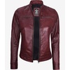 image:imageBlingsoul Womens Lambskin Leather Jacket  Cafe Racer Style Genuine Leather Jacket for Women SnapTab CollarBurgundy Maroon Wax