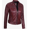 image:imageBlingsoul Womens Lambskin Leather Jacket  Cafe Racer Style Genuine Leather Jacket for Women SnapTab CollarBurgundy Maroon Wax