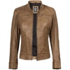 image:imageBlingsoul Womens Lambskin Leather Jacket  Cafe Racer Style Genuine Leather Jacket for Women SnapTab CollarCamel Wax