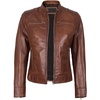 image:imageBlingsoul Womens Lambskin Leather Jacket  Cafe Racer Style Genuine Leather Jacket for Women SnapTab CollarCognac Wax