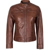 image:imageBlingsoul Womens Lambskin Leather Jacket  Cafe Racer Style Genuine Leather Jacket for Women SnapTab CollarCognac Wax