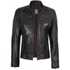 image:imageBlingsoul Womens Lambskin Leather Jacket  Cafe Racer Style Genuine Leather Jacket for Women SnapTab CollarDark Brown Ruboff