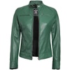 image:imageBlingsoul Womens Lambskin Leather Jacket  Cafe Racer Style Genuine Leather Jacket for Women SnapTab CollarGreen