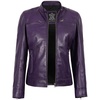 image:imageBlingsoul Womens Lambskin Leather Jacket  Cafe Racer Style Genuine Leather Jacket for Women SnapTab CollarPurple Wax