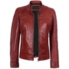 image:imageBlingsoul Womens Lambskin Leather Jacket  Cafe Racer Style Genuine Leather Jacket for Women SnapTab CollarRed