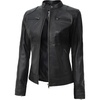 image:imageBlingsoul Womens Lambskin Leather Jacket  Cafe Racer Style Genuine Leather Jacket for Women SnapTab CollarBlack