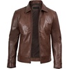 image:imageBlingsoul Vintage Distressed Leather Jacket for Men  Shirt Collar Genuine Lambskin Mens Leather JacketCognac Wax