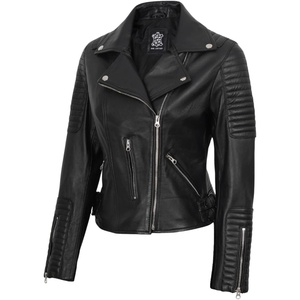 image:imageBlingsoul Leather Jacket Women  Real Lambskin Asymmetrical Motorcycle Style Jacket for WomensBari  Black