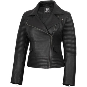 image:imageBlingsoul Leather Jacket Women  Real Lambskin Asymmetrical Motorcycle Style Jacket for WomensGadot  Black