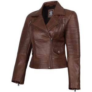 image:imageBlingsoul Leather Jacket Women  Real Lambskin Asymmetrical Motorcycle Style Jacket for WomensGadot  Cognac Wax