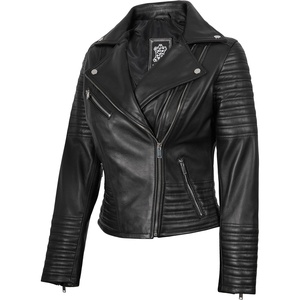 image:imageBlingsoul Leather Jacket Women  Real Lambskin Asymmetrical Motorcycle Style Jacket for WomensNicholle  Black