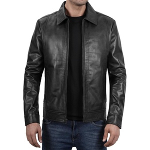 image:imageBlingsoul Vintage Distressed Leather Jacket for Men  Shirt Collar Genuine Lambskin Mens Leather JacketBlack