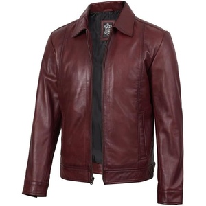 image:imageBlingsoul Vintage Distressed Leather Jacket for Men  Shirt Collar Genuine Lambskin Mens Leather JacketBurgundy Maroon Wax