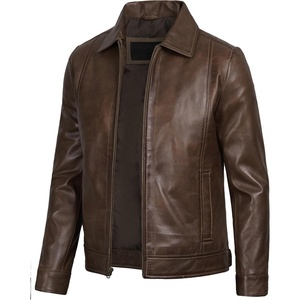 image:imageBlingsoul Vintage Distressed Leather Jacket for Men  Shirt Collar Genuine Lambskin Mens Leather JacketCoffee Brown Wax