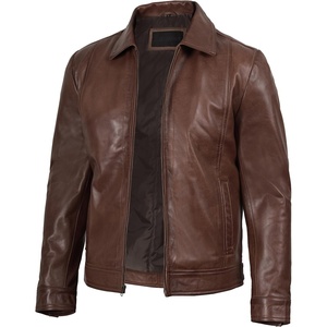 image:imageBlingsoul Vintage Distressed Leather Jacket for Men  Shirt Collar Genuine Lambskin Mens Leather JacketCognac Wax