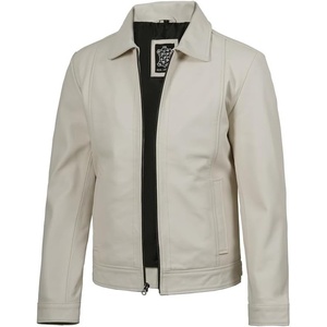 image:imageBlingsoul Vintage Distressed Leather Jacket for Men  Shirt Collar Genuine Lambskin Mens Leather JacketOffwhite