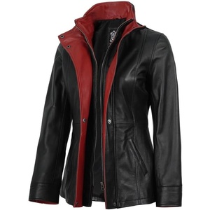 image:imageBlingsoul Leather Coats for Womens  Real Long Leather Jacket WomenErin  Black  Red Leather Coat