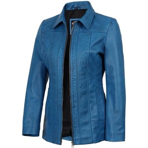 image:imageBlingsoul Leather Coats for Womens  Real Long Leather Jacket WomenMarsha  Vivid Blue Wax Leather Jacket