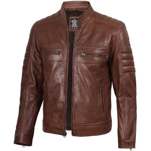 image:imageBlingsoul Mens Leather Jacket  Real Lambskin Motorcycle Cafe Racer Biker Style JacketBrown Cognac Wax