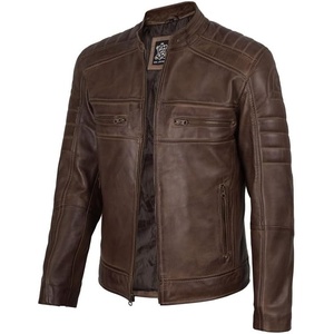 image:imageBlingsoul Mens Leather Jacket  Real Lambskin Motorcycle Cafe Racer Biker Style JacketCoffee Brown