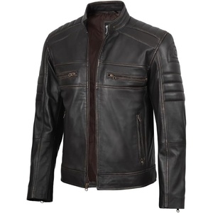 image:imageBlingsoul Mens Leather Jacket  Real Lambskin Motorcycle Cafe Racer Biker Style JacketDark Brown Ruboff