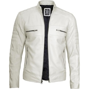 image:imageBlingsoul Mens Leather Jacket  Real Lambskin Motorcycle Cafe Racer Biker Style JacketOffwhite