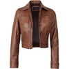 image:imageBlingsoul Cropped Leather Jacket Women  Trendy Short Real Lambskin Womens Leather JacketsCognac Wax  Mable Cropped Jacket
