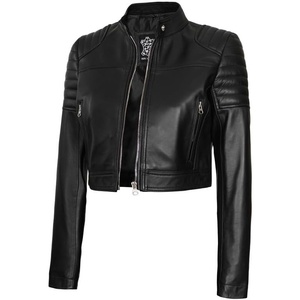 image:imageBlingsoul Cropped Leather Jacket Women  Trendy Short Real Lambskin Womens Leather JacketsBlack  Edna Cropped Jacket