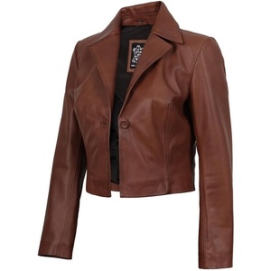 image:imageBlingsoul Cropped Leather Jacket Women  Trendy Short Real Lambskin Womens Leather JacketsCognac  Oceana Cropped Jacket