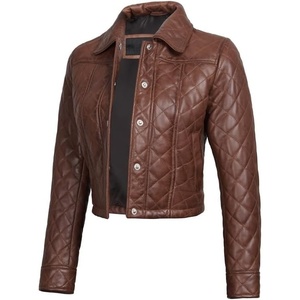image:imageBlingsoul Cropped Leather Jacket Women  Trendy Short Real Lambskin Womens Leather JacketsCognac  Silvia Cropped Jacket