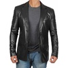 image:imageBlingsoul Mens Leather Blazer Jacket  Real Lambskin Sport Coat with Notch Lapel Collar2button  Black