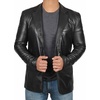 image:imageBlingsoul Mens Leather Blazer Jacket  Real Lambskin Sport Coat with Notch Lapel Collar2button  Black
