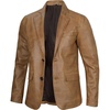 image:imageBlingsoul Mens Leather Blazer Jacket  Real Lambskin Sport Coat with Notch Lapel Collar2button  Camel Wax