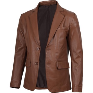 image:imageBlingsoul Mens Leather Blazer Jacket  Real Lambskin Sport Coat with Notch Lapel Collar2button  Cognac Without Wax