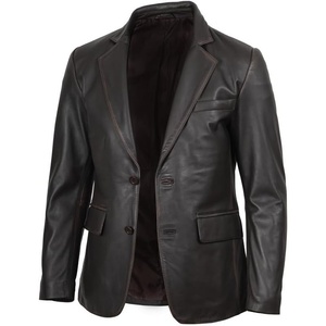 image:imageBlingsoul Mens Leather Blazer Jacket  Real Lambskin Sport Coat with Notch Lapel Collar2button  Dark Brown Ruboff