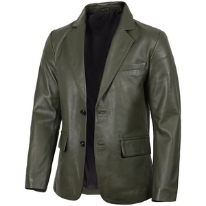 image:imageBlingsoul Mens Leather Blazer Jacket  Real Lambskin Sport Coat with Notch Lapel Collar2button  Green