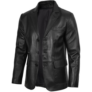 image:imageBlingsoul Mens Leather Blazer Jacket  Real Lambskin Sport Coat with Notch Lapel Collar3button  Black