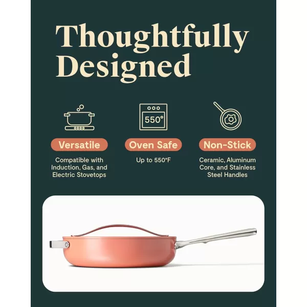 imageCaraway Nonstick Ceramic Saut Pan with Lid 45 qt 118quot  Non Toxic PTFE ampamp PFOA Free  Oven Safe ampamp Compatible with All Stovetops Gas Electric ampamp Induction  NavyPerracotta