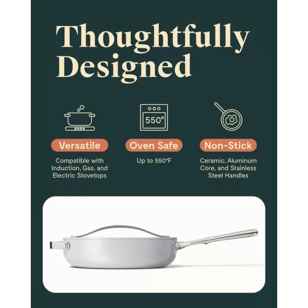 imageCaraway Nonstick Ceramic Saut Pan with Lid 45 qt 118quot  Non Toxic PTFE ampamp PFOA Free  Oven Safe ampamp Compatible with All Stovetops Gas Electric ampamp Induction  NavyGray