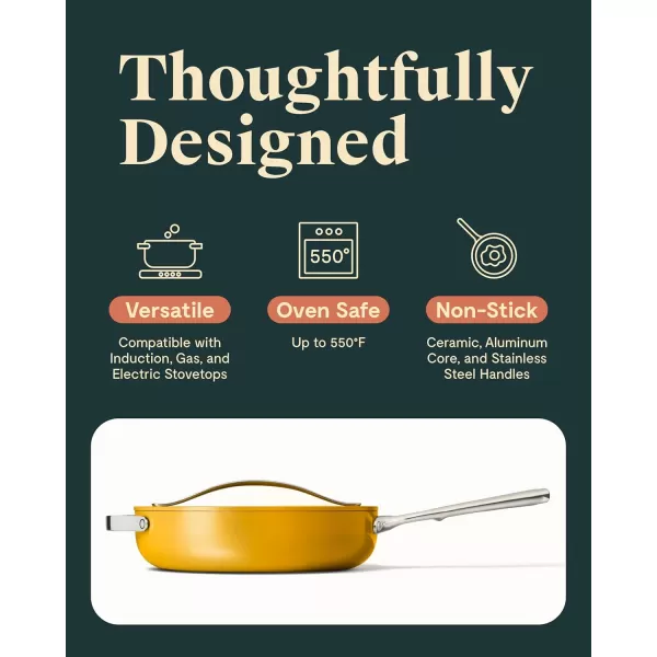 imageCaraway Nonstick Ceramic Saut Pan with Lid 45 qt 118quot  Non Toxic PTFE ampamp PFOA Free  Oven Safe ampamp Compatible with All Stovetops Gas Electric ampamp Induction  NavyMarigold