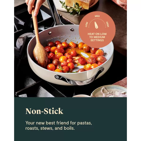 imageCaraway Nonstick Ceramic Saut Pan with Lid 45 qt 118quot  Non Toxic PTFE ampamp PFOA Free  Oven Safe ampamp Compatible with All Stovetops Gas Electric ampamp Induction  NavyMarigold