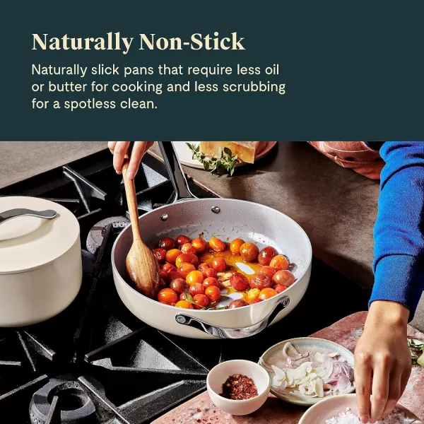 imageCaraway Nonstick Ceramic Saut Pan with Lid 45 qt 118quot  Non Toxic PTFE ampamp PFOA Free  Oven Safe ampamp Compatible with All Stovetops Gas Electric ampamp Induction  NavyGray