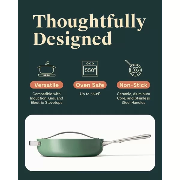 imageCaraway Nonstick Ceramic Saut Pan with Lid 45 qt 118quot  Non Toxic PTFE ampamp PFOA Free  Oven Safe ampamp Compatible with All Stovetops Gas Electric ampamp Induction  NavySage