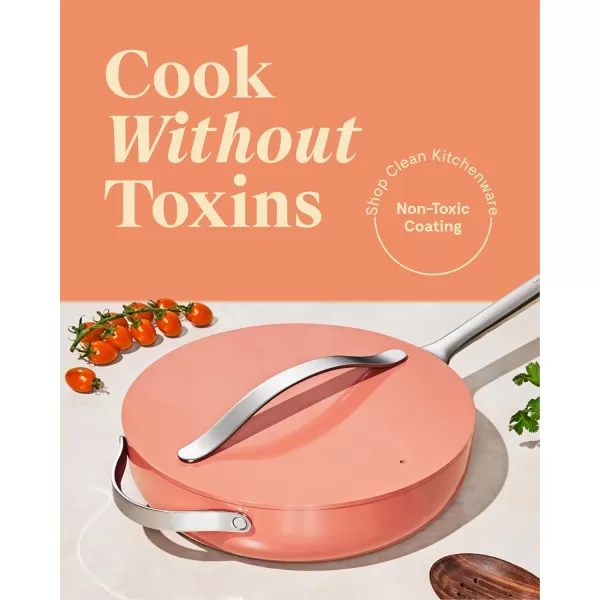imageCaraway Nonstick Ceramic Saut Pan with Lid 45 qt 118quot  Non Toxic PTFE ampamp PFOA Free  Oven Safe ampamp Compatible with All Stovetops Gas Electric ampamp Induction  NavyPerracotta