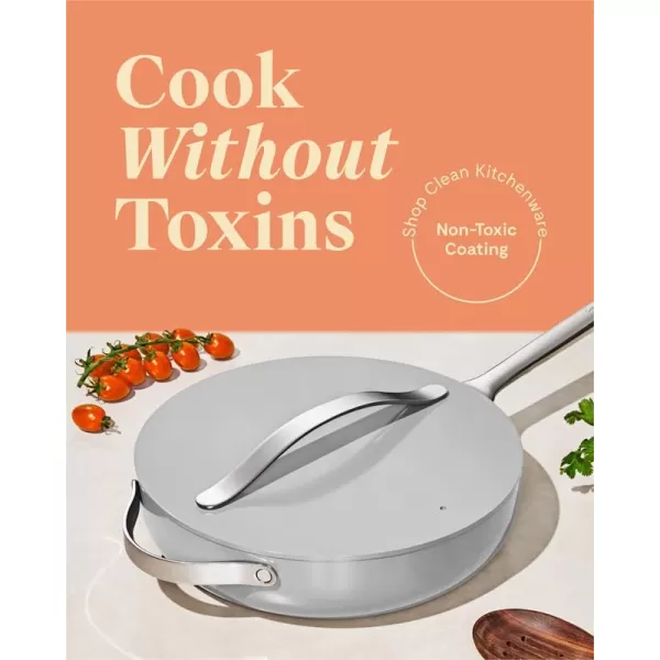 imageCaraway Nonstick Ceramic Saut Pan with Lid 45 qt 118quot  Non Toxic PTFE ampamp PFOA Free  Oven Safe ampamp Compatible with All Stovetops Gas Electric ampamp Induction  NavyGray