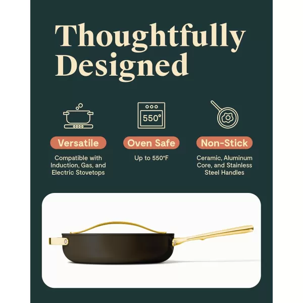 imageCaraway Nonstick Ceramic Saut Pan with Lid 45 qt 118quot  Non Toxic PTFE ampamp PFOA Free  Oven Safe ampamp Compatible with All Stovetops Gas Electric ampamp Induction  NavyBlack