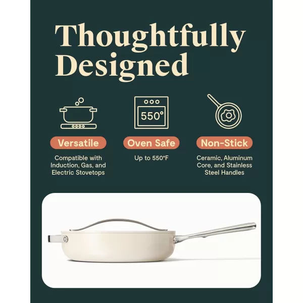 imageCaraway Nonstick Ceramic Saut Pan with Lid 45 qt 118quot  Non Toxic PTFE ampamp PFOA Free  Oven Safe ampamp Compatible with All Stovetops Gas Electric ampamp Induction  NavyCream