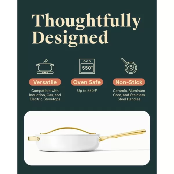 imageCaraway Nonstick Ceramic Saut Pan with Lid 45 qt 118quot  Non Toxic PTFE ampamp PFOA Free  Oven Safe ampamp Compatible with All Stovetops Gas Electric ampamp Induction  NavyWhite